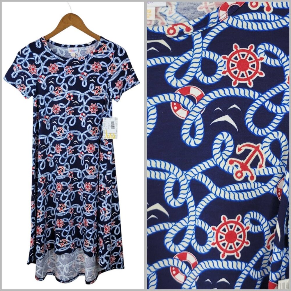 NEW Lularoe Carly NWT Dress Size XXS Short Sleeve Nautical Life Preserver Anchor